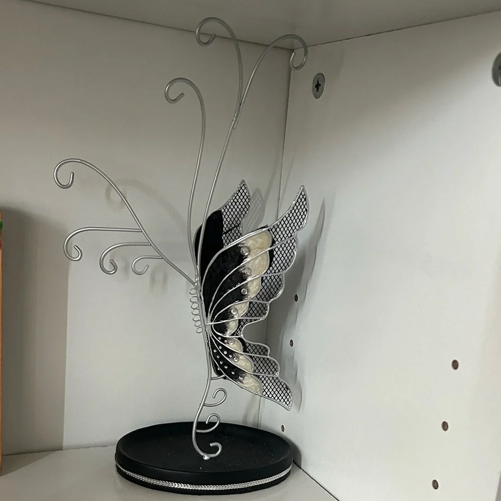 Rhinestone Butterfly Necklace Holder and Jewelry Organizer with Trinket Tray - Picture 2 of 2